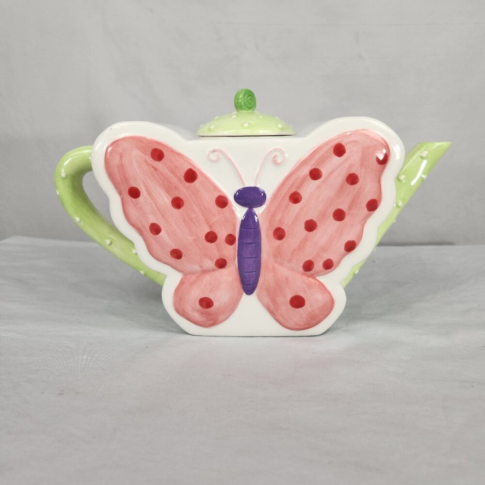Ellen Krans Butterfly Teapot Coynes & Co 2003 Pink Purple Green Collectable